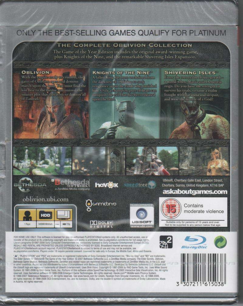 The Elder of Scrolls IV Oblivion Game of The Year platinum ps3 back sklep: najtańsze gry na konsole PS3